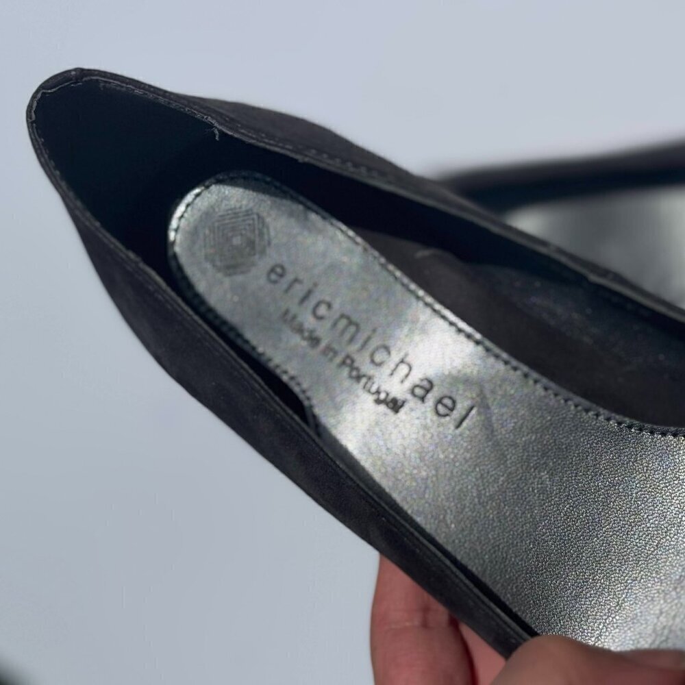 Eric Michael Shoes Heels Size 7.5 Black Gray women's suede pointy toe shoe 38 EU - Picture 5 of 12